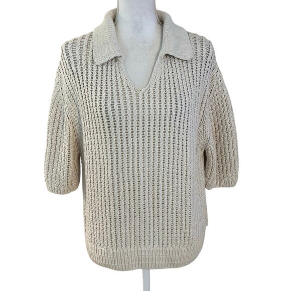 Marc O’Polo O Polo Size XL Chunky Knit Sweater Open Weave Collared Short Sleeve - Picture 1 of 5